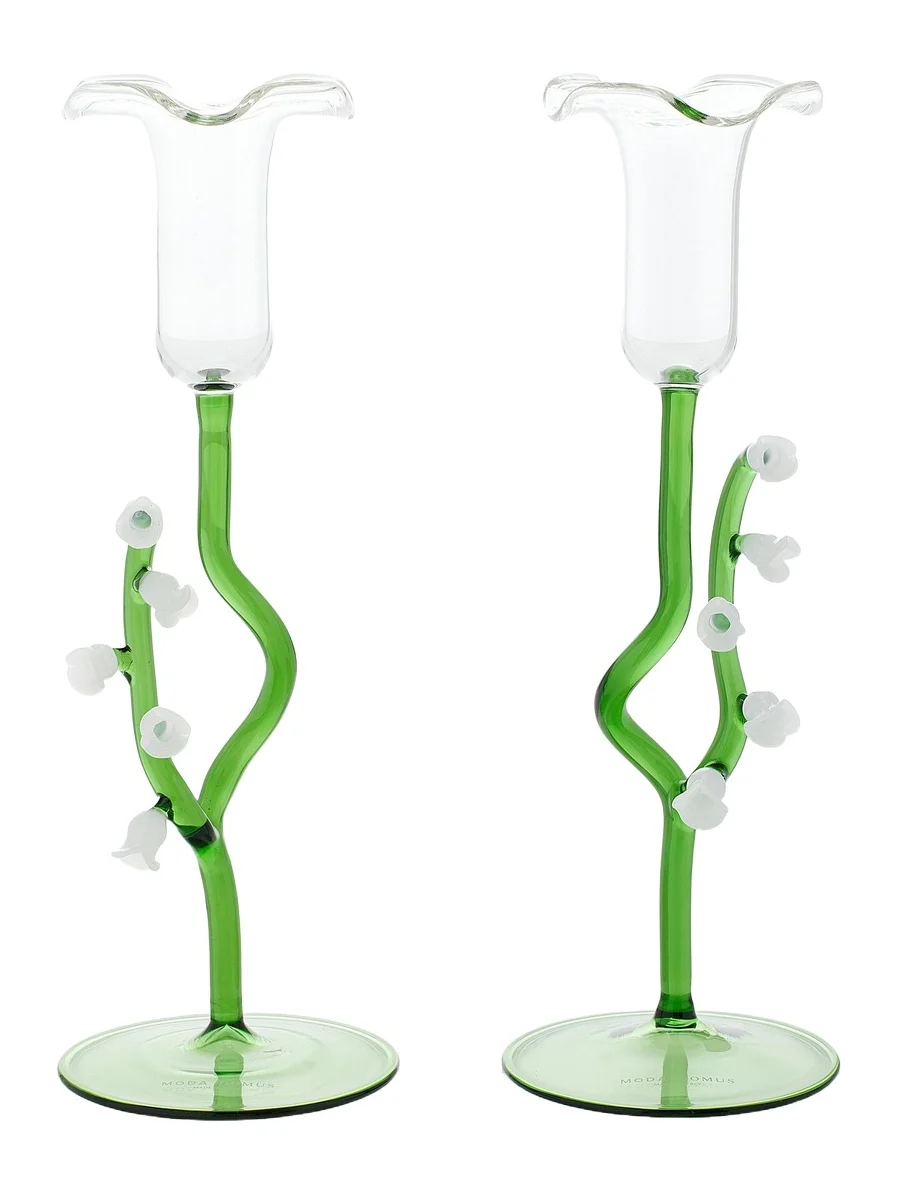 Moda Domus Lily of the Valley Set-of-Two Glass Candlesticks