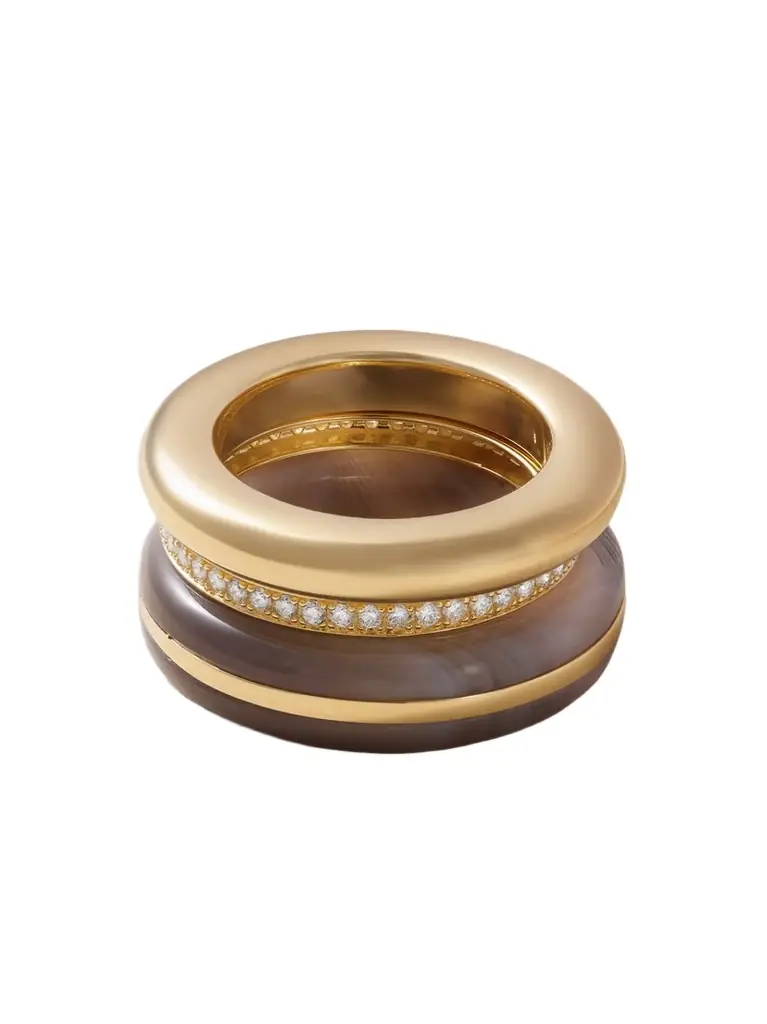 By Pariah Classic Stack Set Of Three 14-karat Recycled Gold, Agate And Diamond Rings | Image 1 By Pariah Classic Stack Set Of Three 14-karat Recycled Gold, Agate And Diamond Rings | Image 1