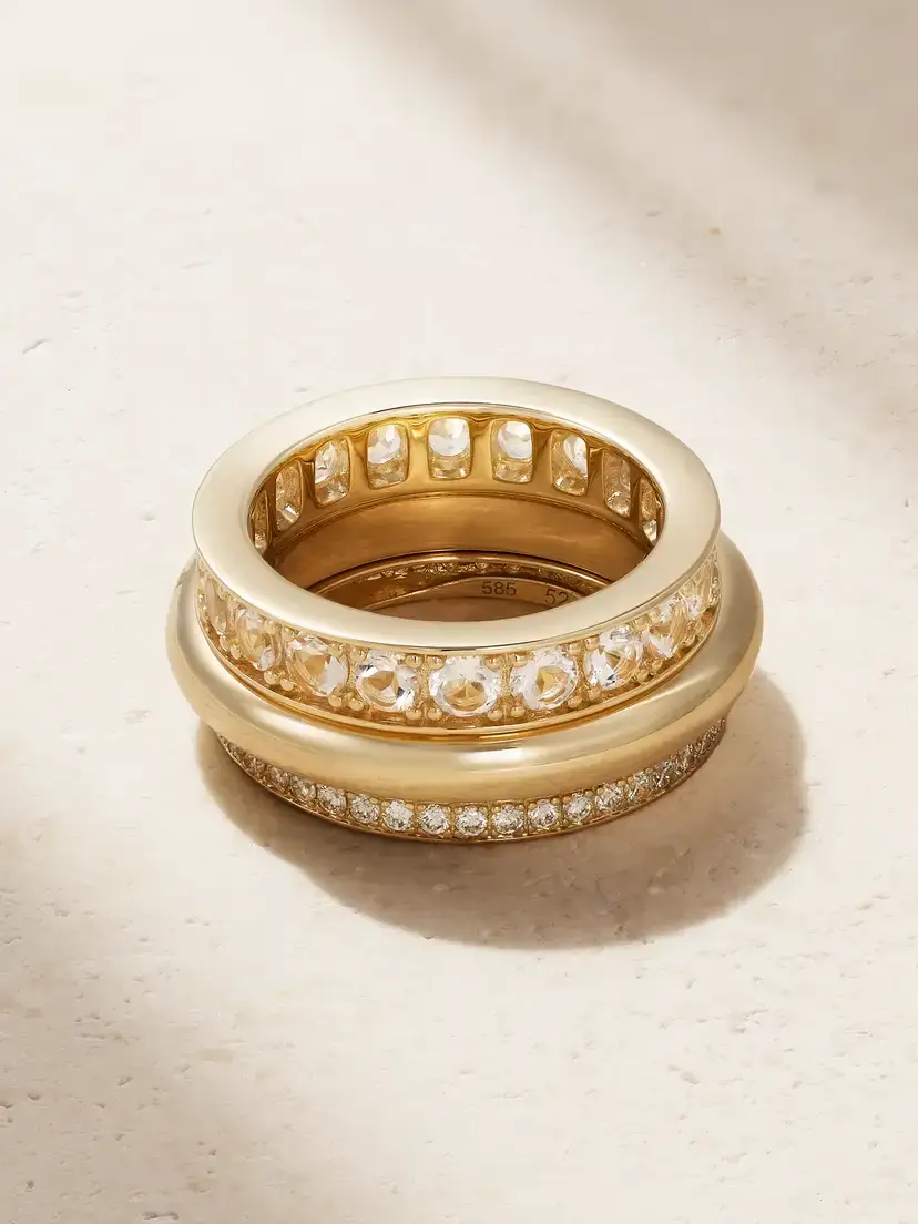 By Pariah Set Of Three 14-karat Gold, Morganite And Diamond Rings | Image 1 By Pariah Set Of Three 14-karat Gold, Morganite And Diamond Rings | Image 1