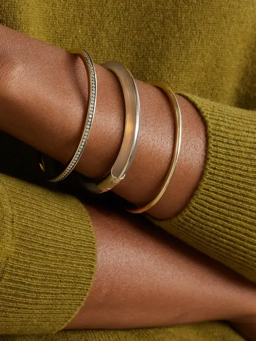 By Pariah Classic Stack Set Of Three 14-karat Recycled Gold, Sterling Silver, Diamond And Agate Bracelets | Thumbnail 2 By Pariah Classic Stack Set Of Three 14-karat Recycled Gold, Sterling Silver, Diamond And Agate Bracelets | Thumbnail 2