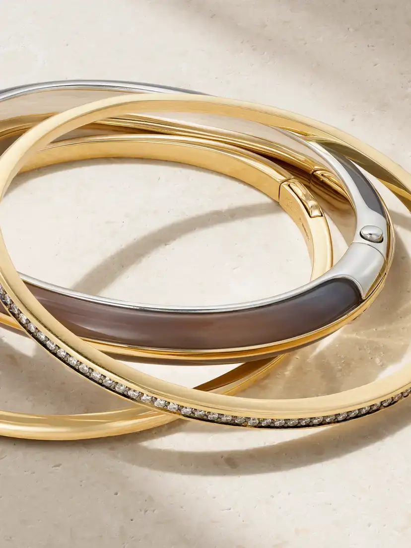 By Pariah Classic Stack Set Of Three 14-karat Recycled Gold, Sterling Silver, Diamond And Agate Bracelets | Thumbnail 4 By Pariah Classic Stack Set Of Three 14-karat Recycled Gold, Sterling Silver, Diamond And Agate Bracelets | Thumbnail 4