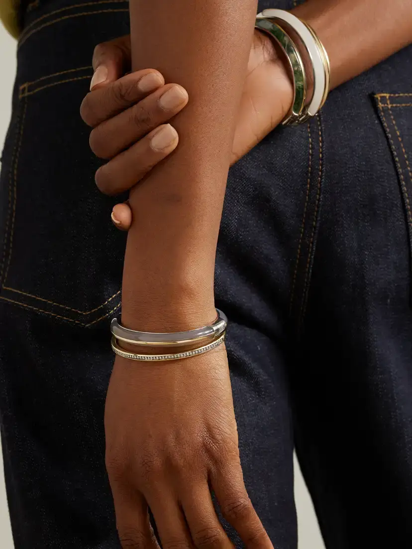By Pariah Classic Stack Set Of Three 14-karat Recycled Gold, Sterling Silver, Diamond And Agate Bracelets | Thumbnail 5 By Pariah Classic Stack Set Of Three 14-karat Recycled Gold, Sterling Silver, Diamond And Agate Bracelets | Thumbnail 5
