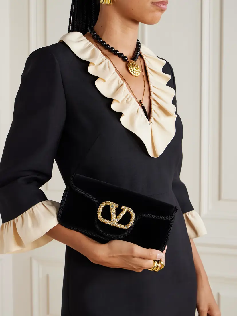 Valentino Garavani Locò Tasseled Embellished Cord-trimmed Velvet Shoulder Bag | Thumbnail 2 Valentino Garavani Locò Tasseled Embellished Cord-trimmed Velvet Shoulder Bag | Thumbnail 2