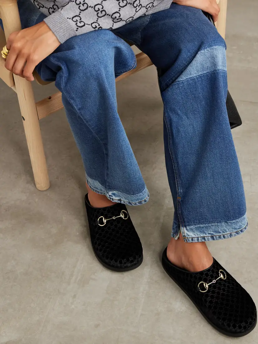 Gucci New Sol Horsebit-detailed Leather-trimmed Velvet Slippers | Thumbnail 2 Gucci New Sol Horsebit-detailed Leather-trimmed Velvet Slippers | Thumbnail 2