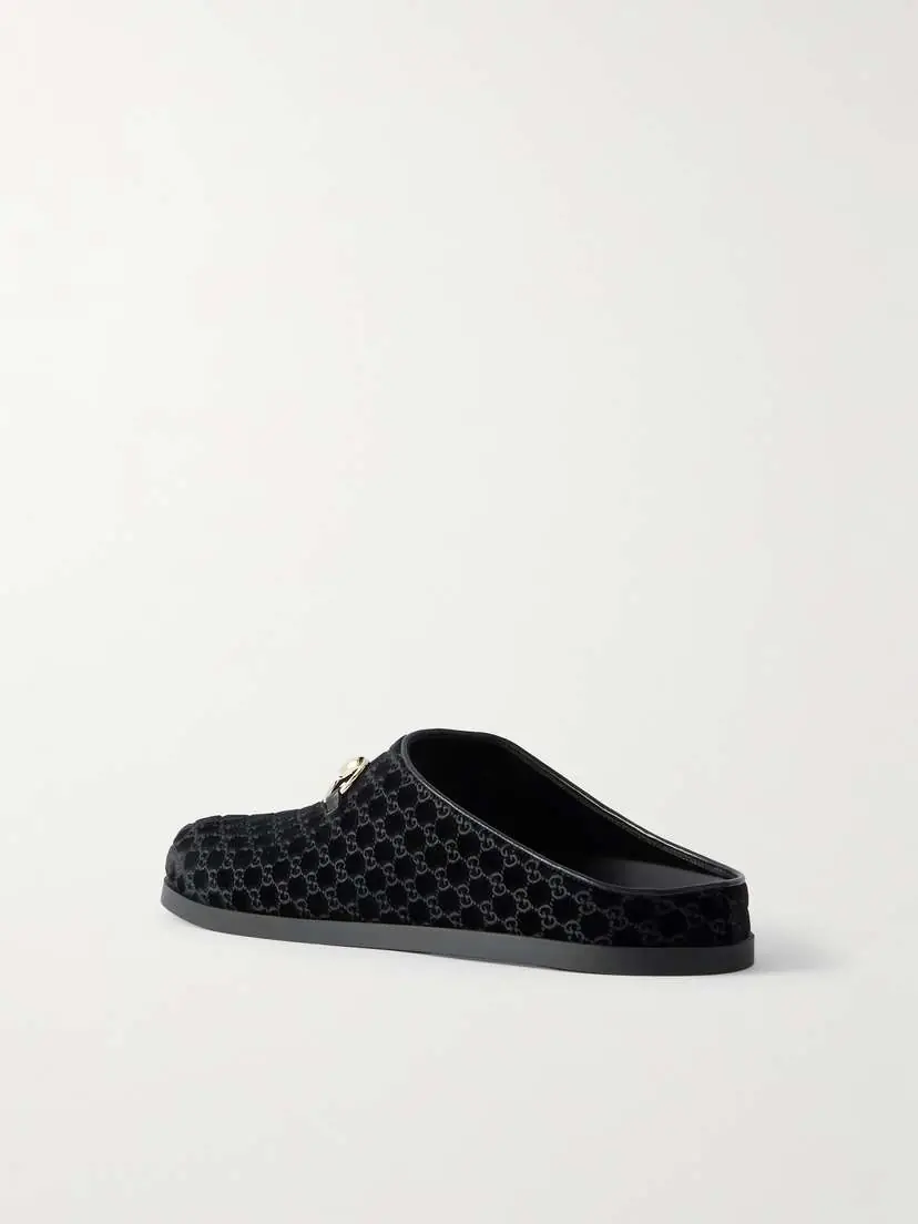 Gucci New Sol Horsebit-detailed Leather-trimmed Velvet Slippers | Thumbnail 3 Gucci New Sol Horsebit-detailed Leather-trimmed Velvet Slippers | Thumbnail 3