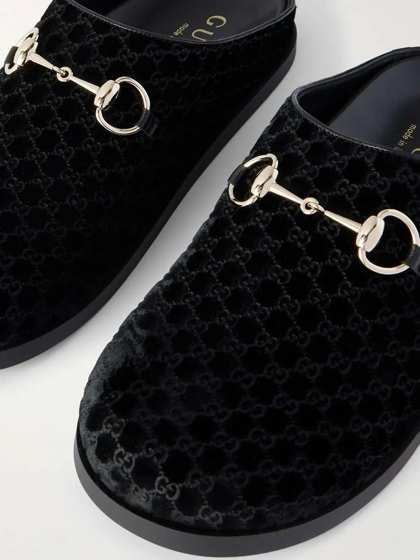 Gucci New Sol Horsebit-detailed Leather-trimmed Velvet Slippers | Thumbnail 4 Gucci New Sol Horsebit-detailed Leather-trimmed Velvet Slippers | Thumbnail 4