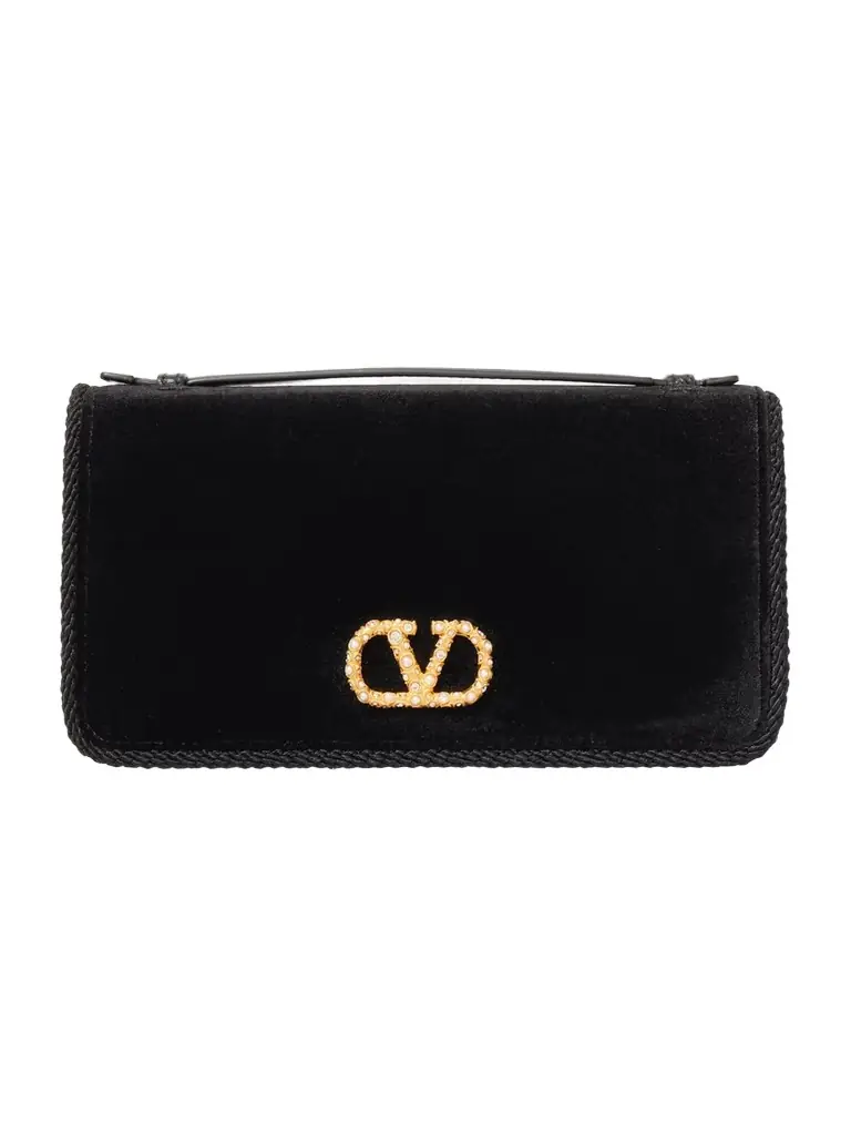Valentino Garavani Vlogo Signature Embellished Velvet Wallet | Image 1 Valentino Garavani Vlogo Signature Embellished Velvet Wallet | Image 1