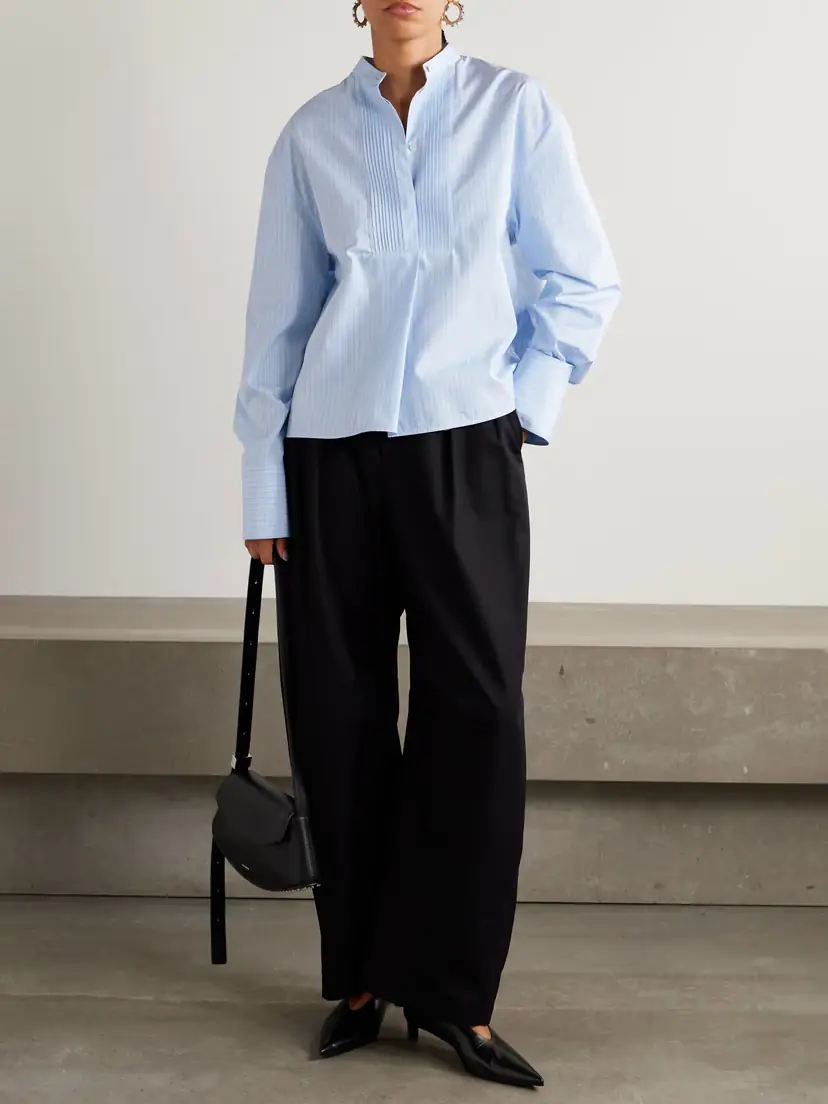 Jil Sander Thursday Pleated Striped Cotton-poplin Shirt | Thumbnail 2 Jil Sander Thursday Pleated Striped Cotton-poplin Shirt | Thumbnail 2
