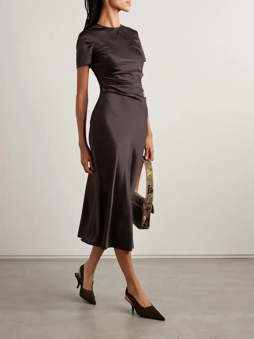 Staud Marcel Ruched Stretch-silk Charmeuse Midi Dress | Thumbnail 2