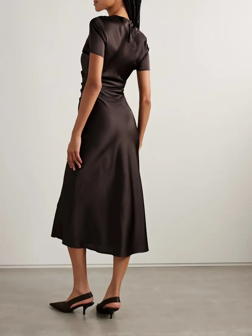 Staud Marcel Ruched Stretch-silk Charmeuse Midi Dress | Thumbnail 3