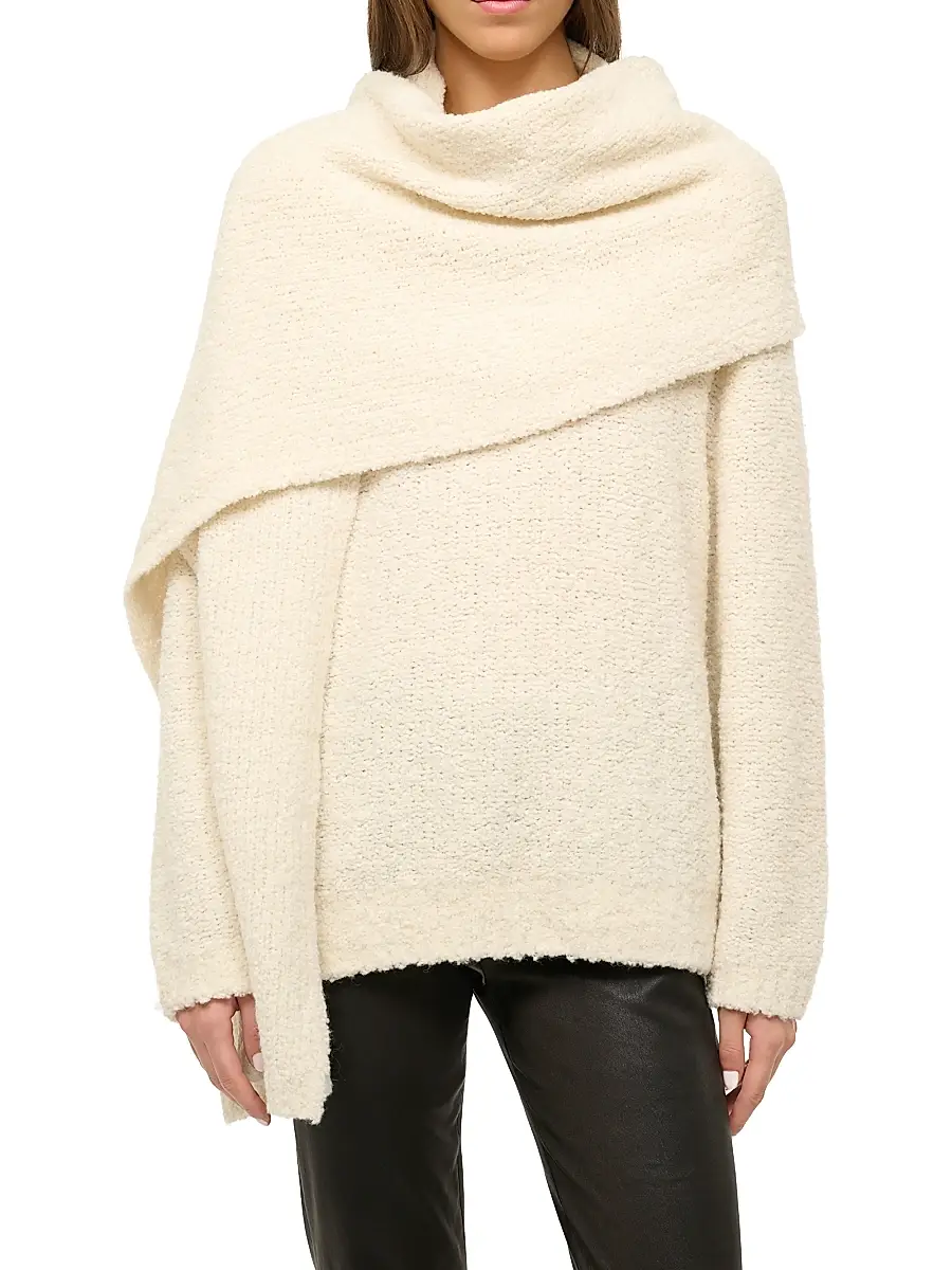 Staud Women's Siren Scarf-Detailed Bouclé Yarn Sweater | Thumbnail 3 Staud Women's Siren Scarf-Detailed Bouclé Yarn Sweater | Thumbnail 3