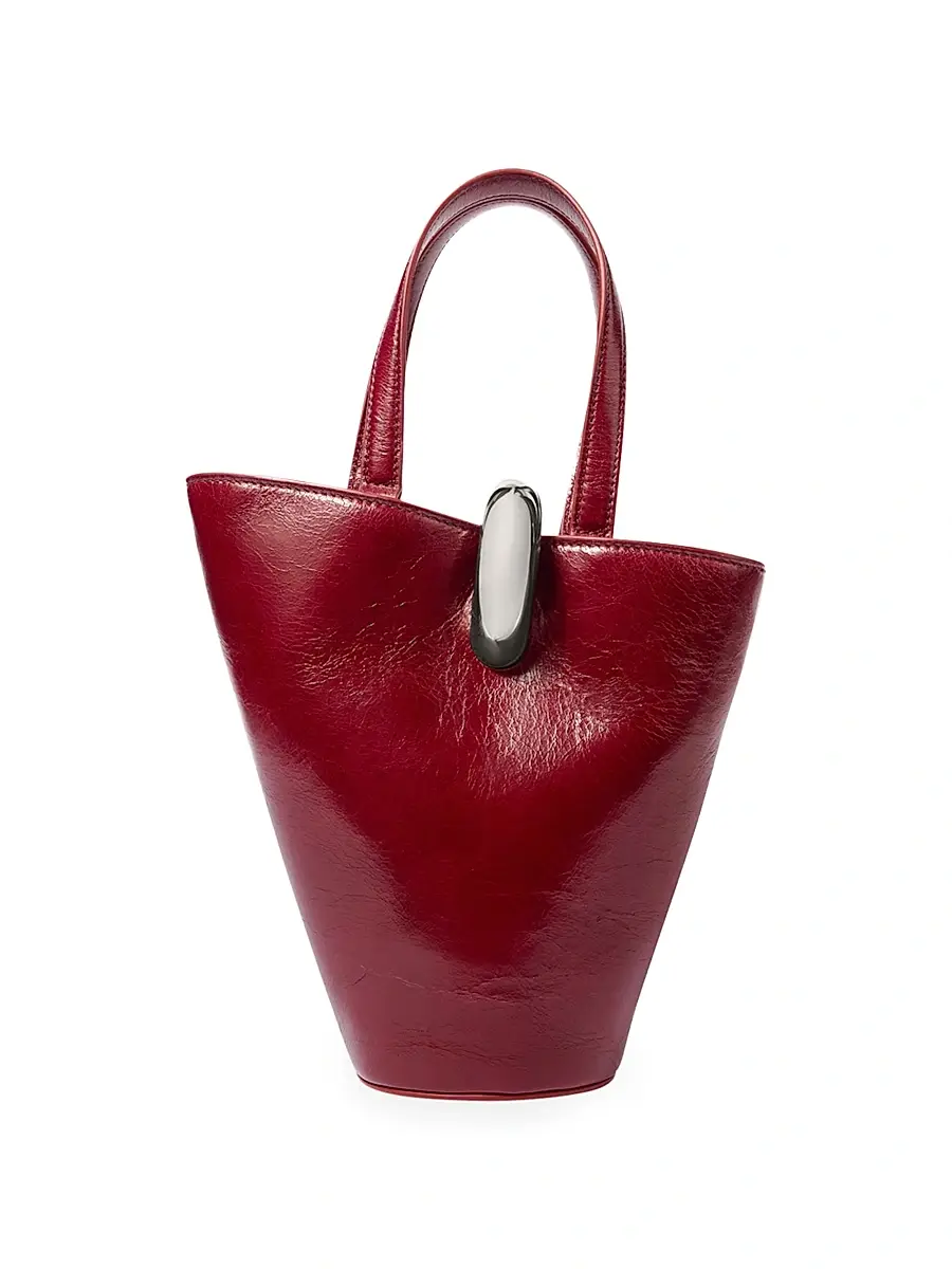 Jacquemus Women's Le Petit Bambola Leather Bucket Bag - Burgundy | Thumbnail 3