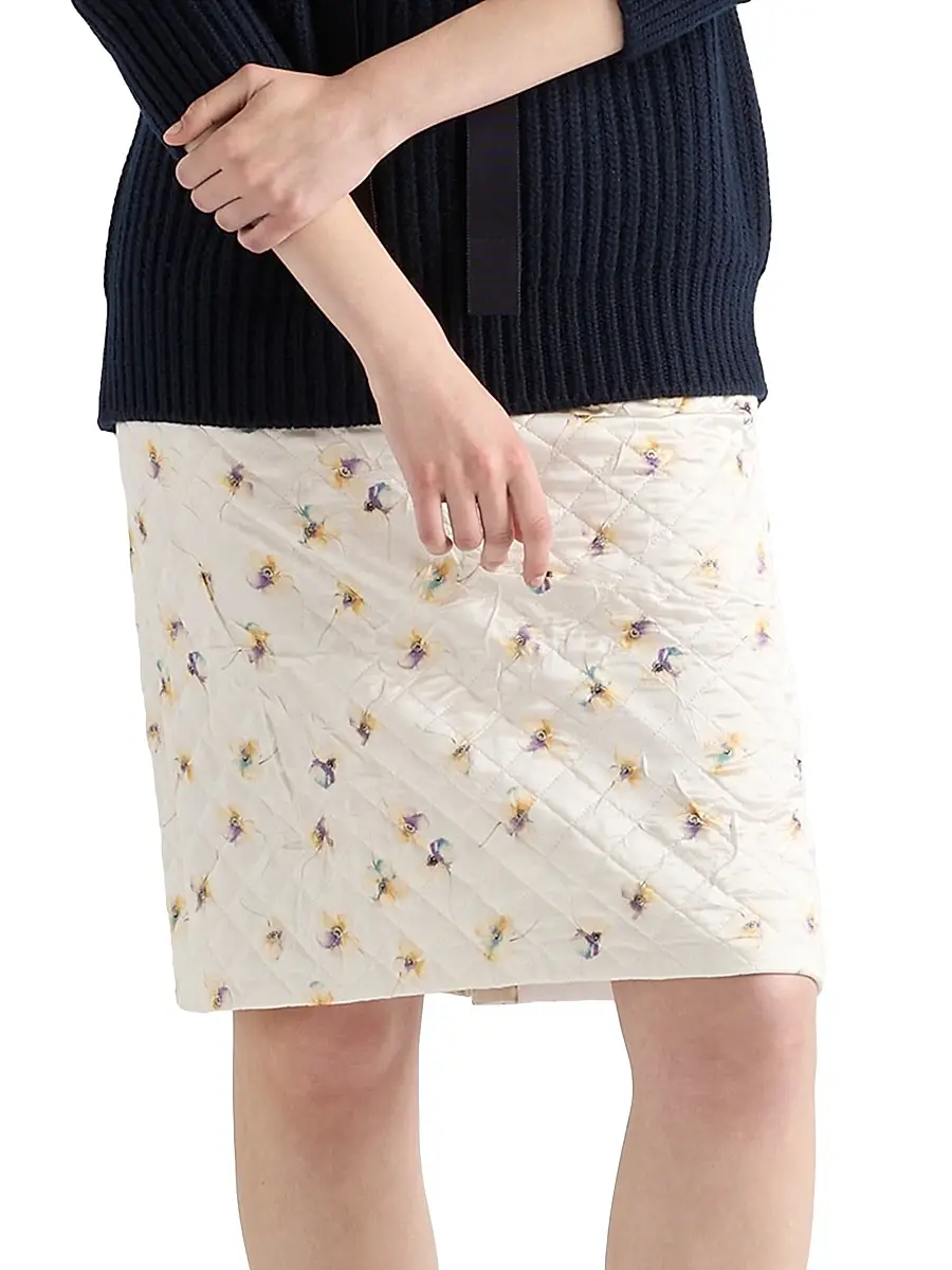 Prada Women's Floral-Print Quilted Satin Skirt - Yellow | Thumbnail 2