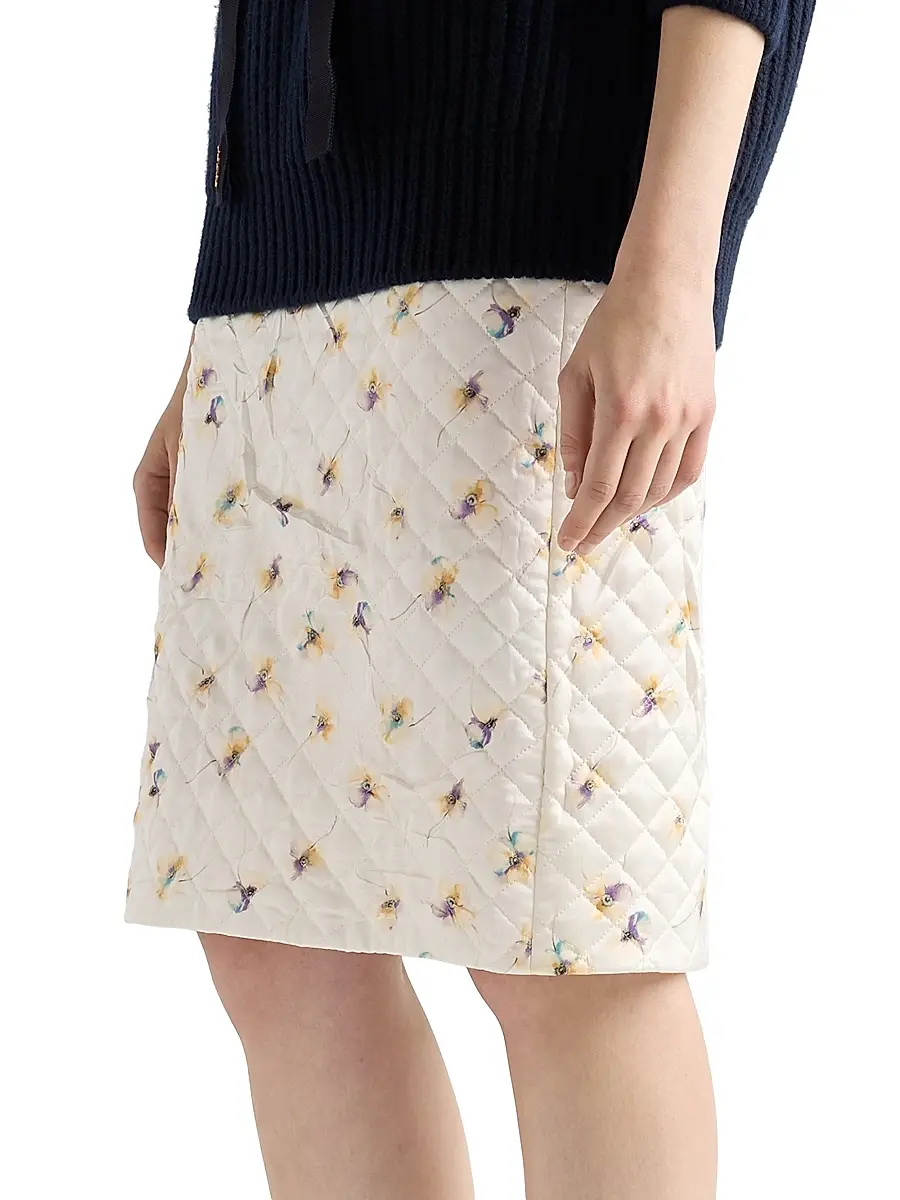 Prada Women's Floral-Print Quilted Satin Skirt - Yellow | Thumbnail 3