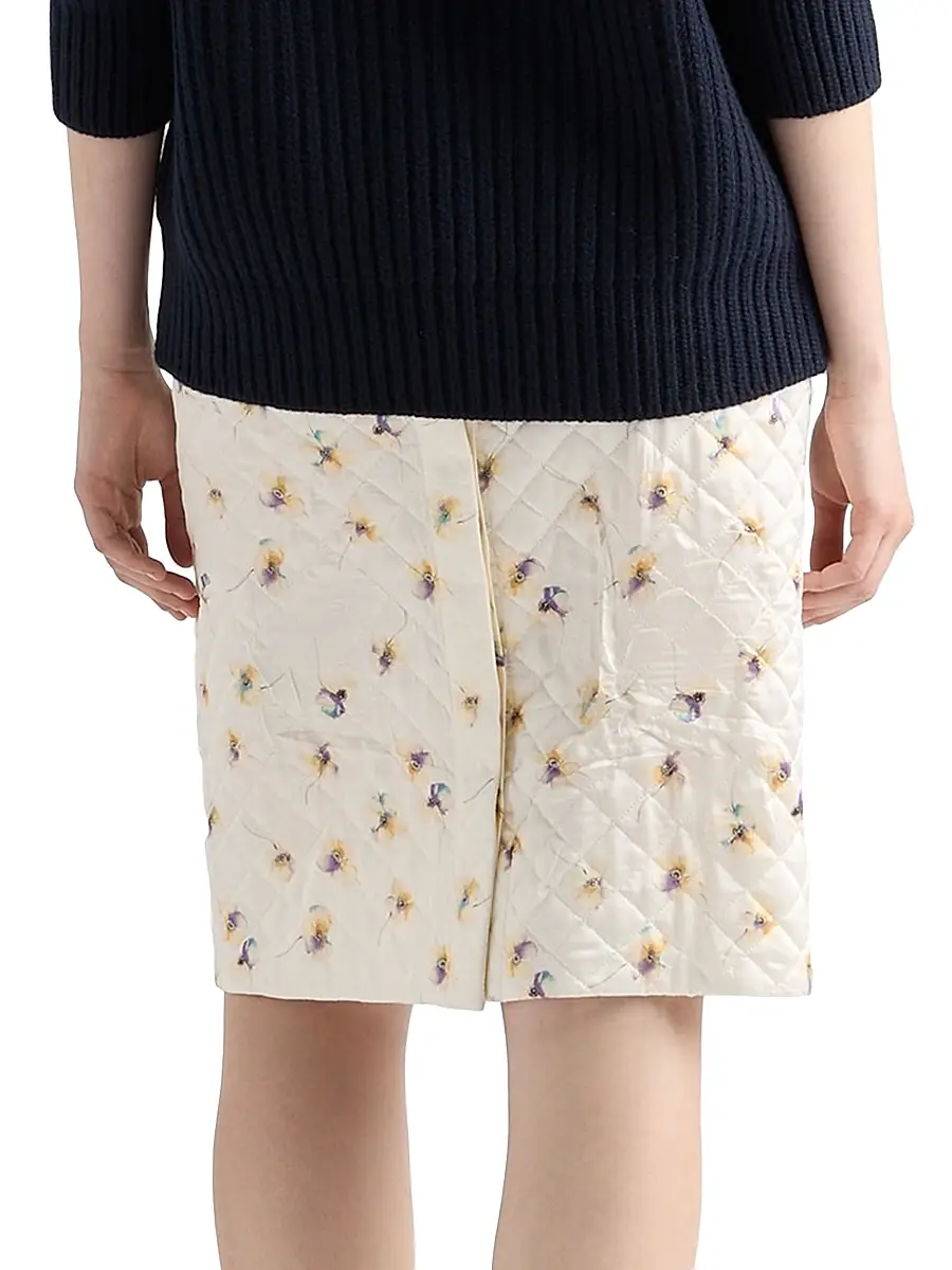 Prada Women's Floral-Print Quilted Satin Skirt - Yellow | Thumbnail 4