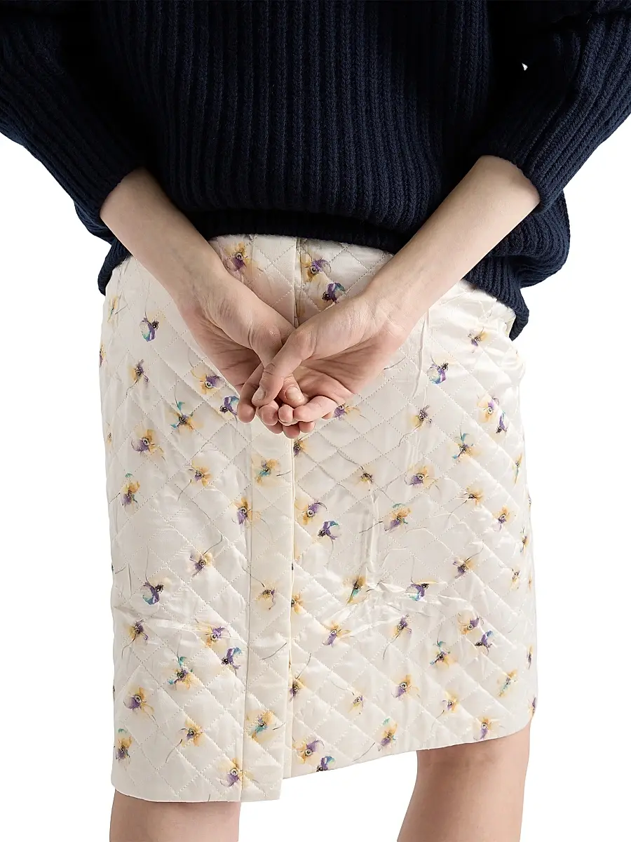 Prada Women's Floral-Print Quilted Satin Skirt - Yellow | Thumbnail 5