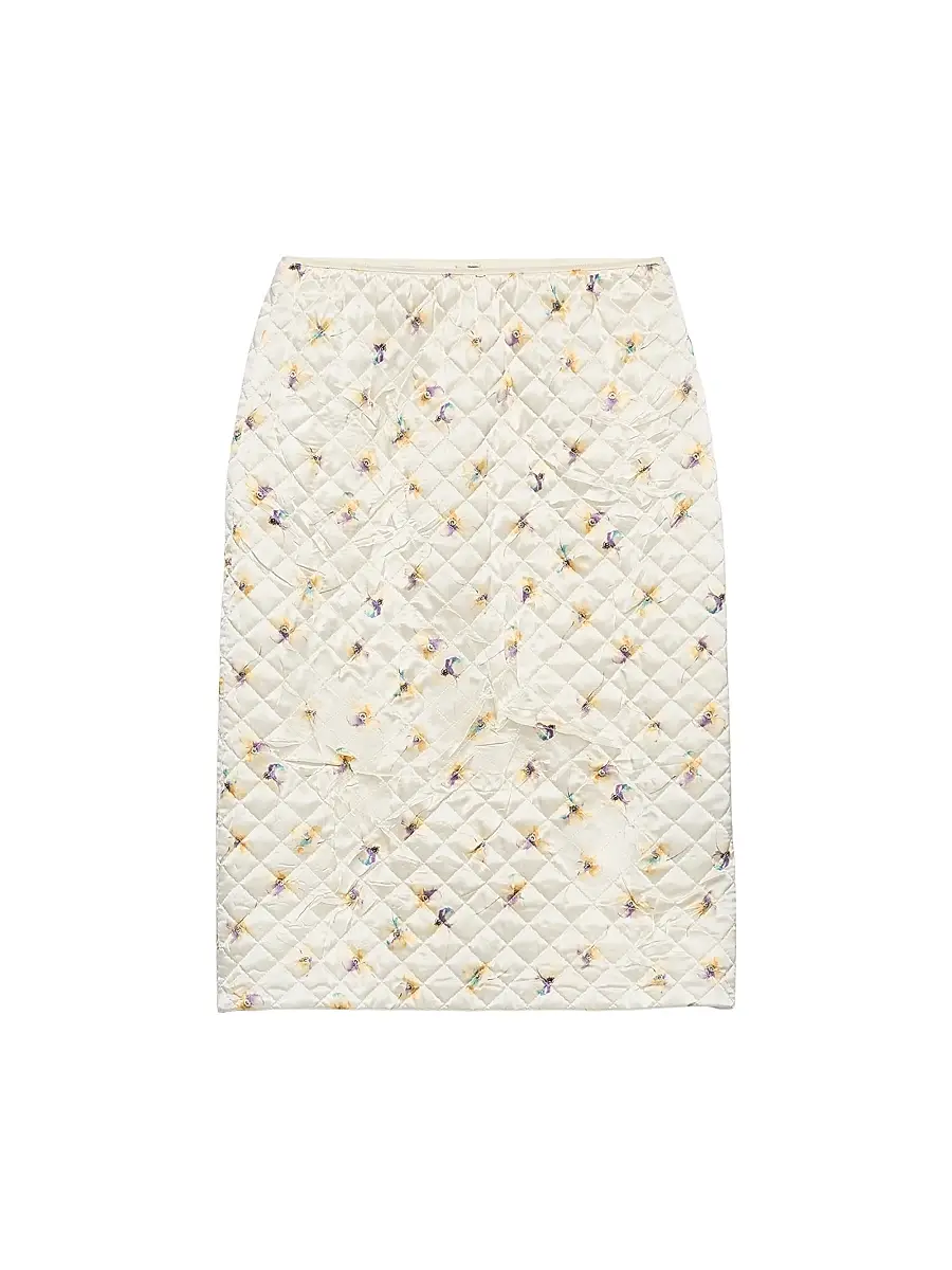Women's Floral-Print Quilted Satin Skirt - Yellow