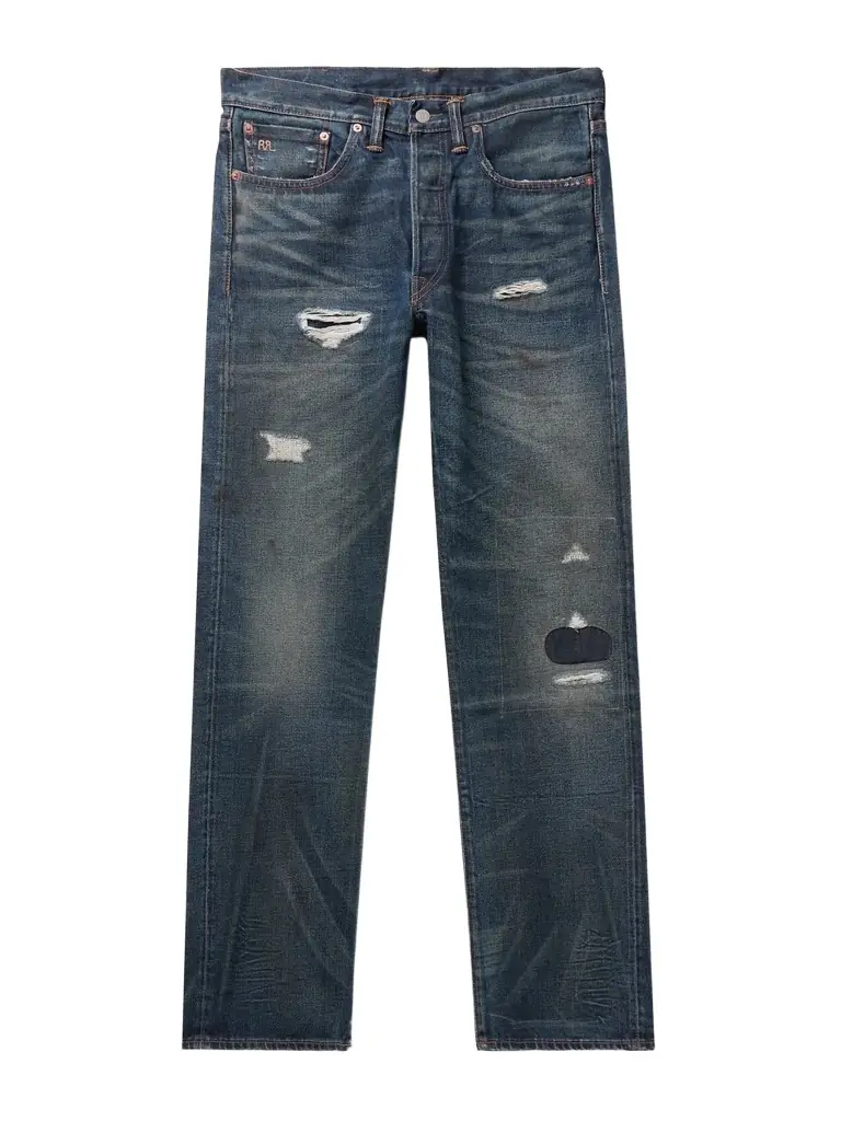 RRL Straight-Leg Distressed Selvedge Jeans - Men | Image 1 RRL Straight-Leg Distressed Selvedge Jeans - Men | Image 1