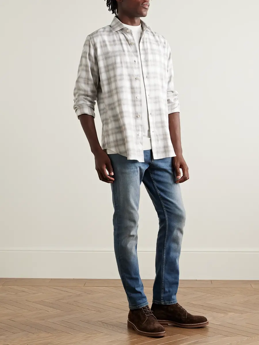 ELEVENTY Checked Cotton and Lyocell-Blend Flannel Shirt - Men | Thumbnail 2 ELEVENTY Checked Cotton and Lyocell-Blend Flannel Shirt - Men | Thumbnail 2