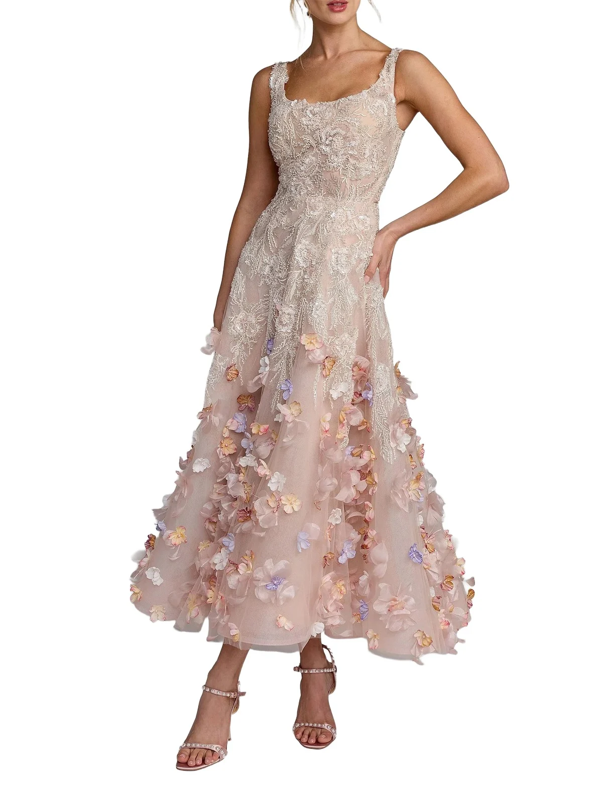 Women's Sequined Floral Appliqué Cocktail Dress