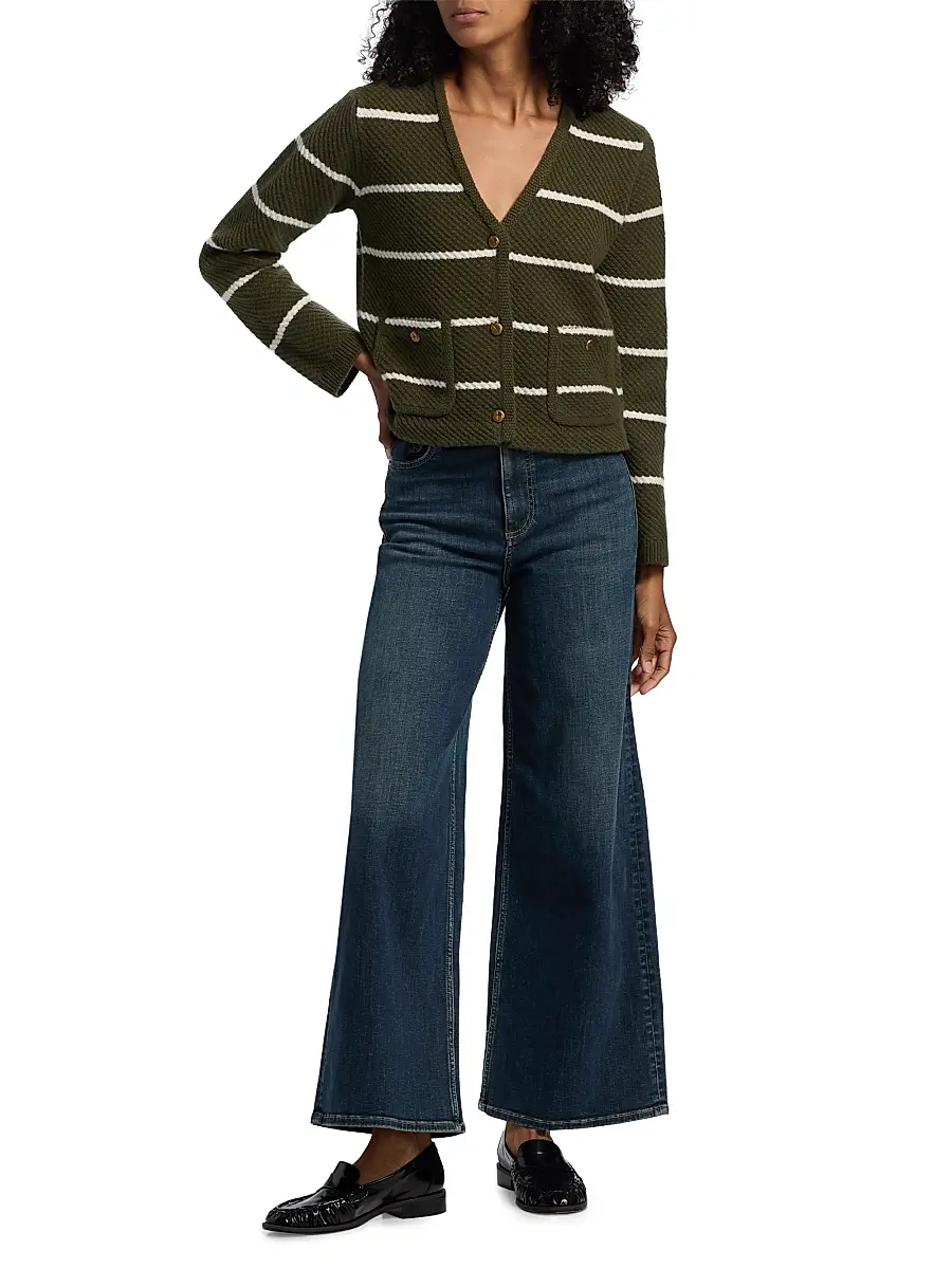 rag & bone Women's Peggy Striped Wool V-Neck Cardigan | Thumbnail 2 rag & bone Women's Peggy Striped Wool V-Neck Cardigan | Thumbnail 2