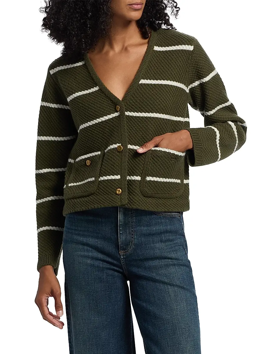 rag & bone Women's Peggy Striped Wool V-Neck Cardigan | Thumbnail 3 rag & bone Women's Peggy Striped Wool V-Neck Cardigan | Thumbnail 3