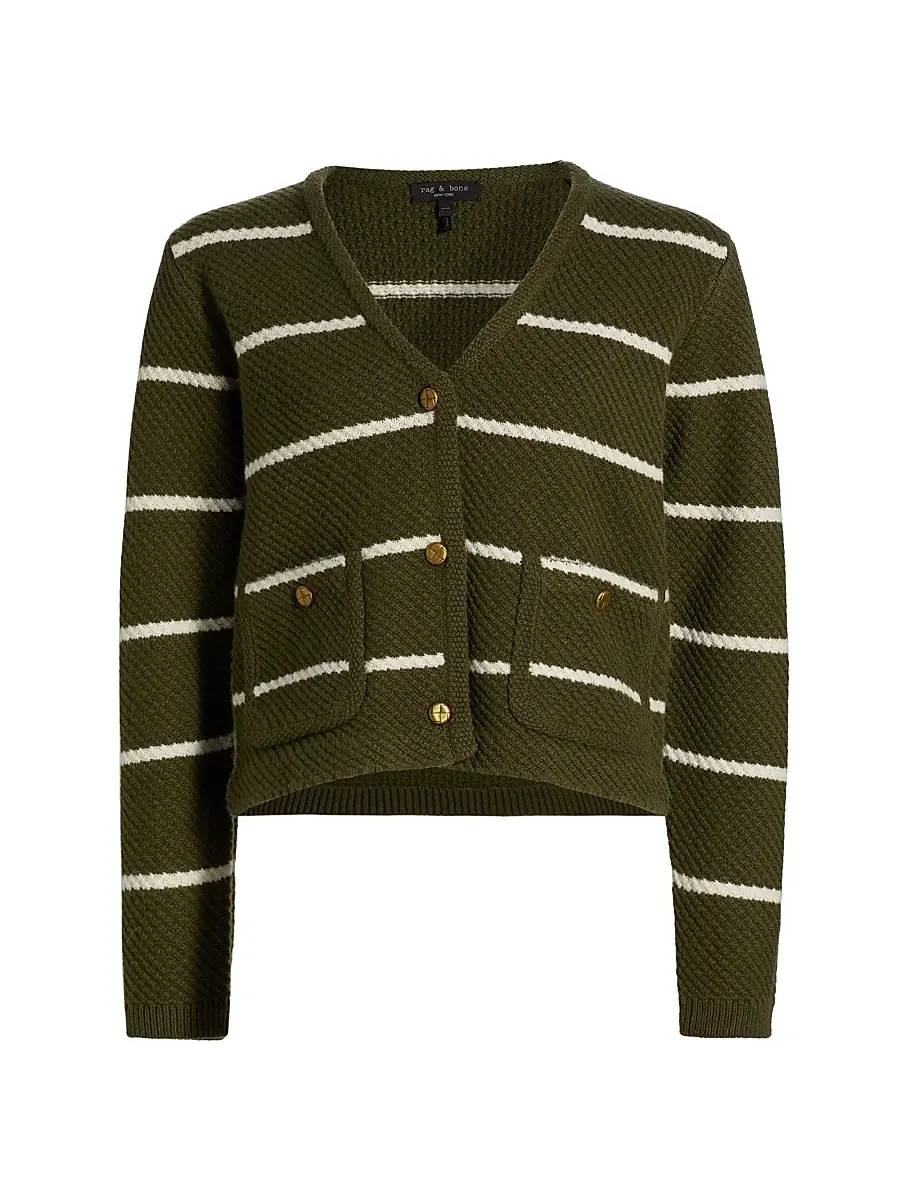 rag & bone Women's Peggy Striped Wool V-Neck Cardigan