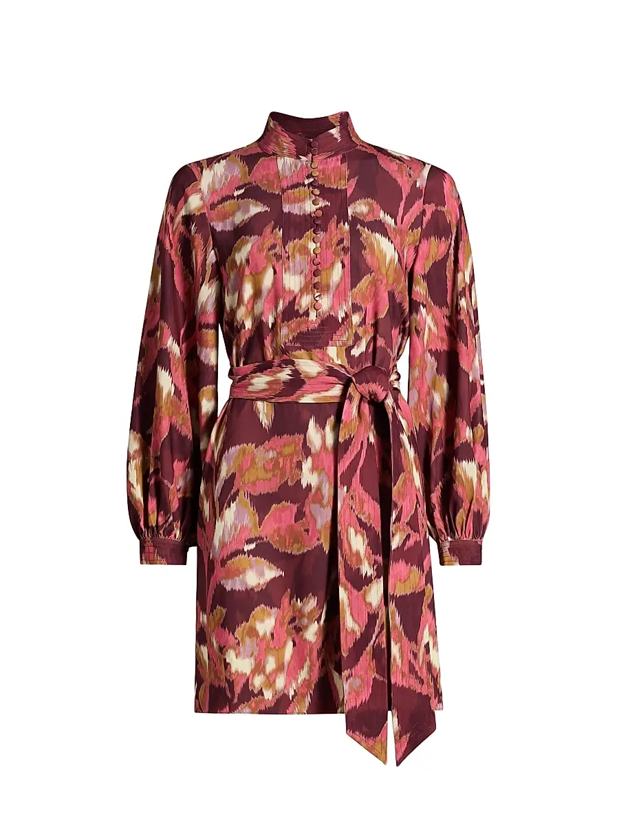 Figue Women's Izzie Printed Minidress - Ikat Foliage Bordeaux Red | Image 1 Figue Women's Izzie Printed Minidress - Ikat Foliage Bordeaux Red | Image 1