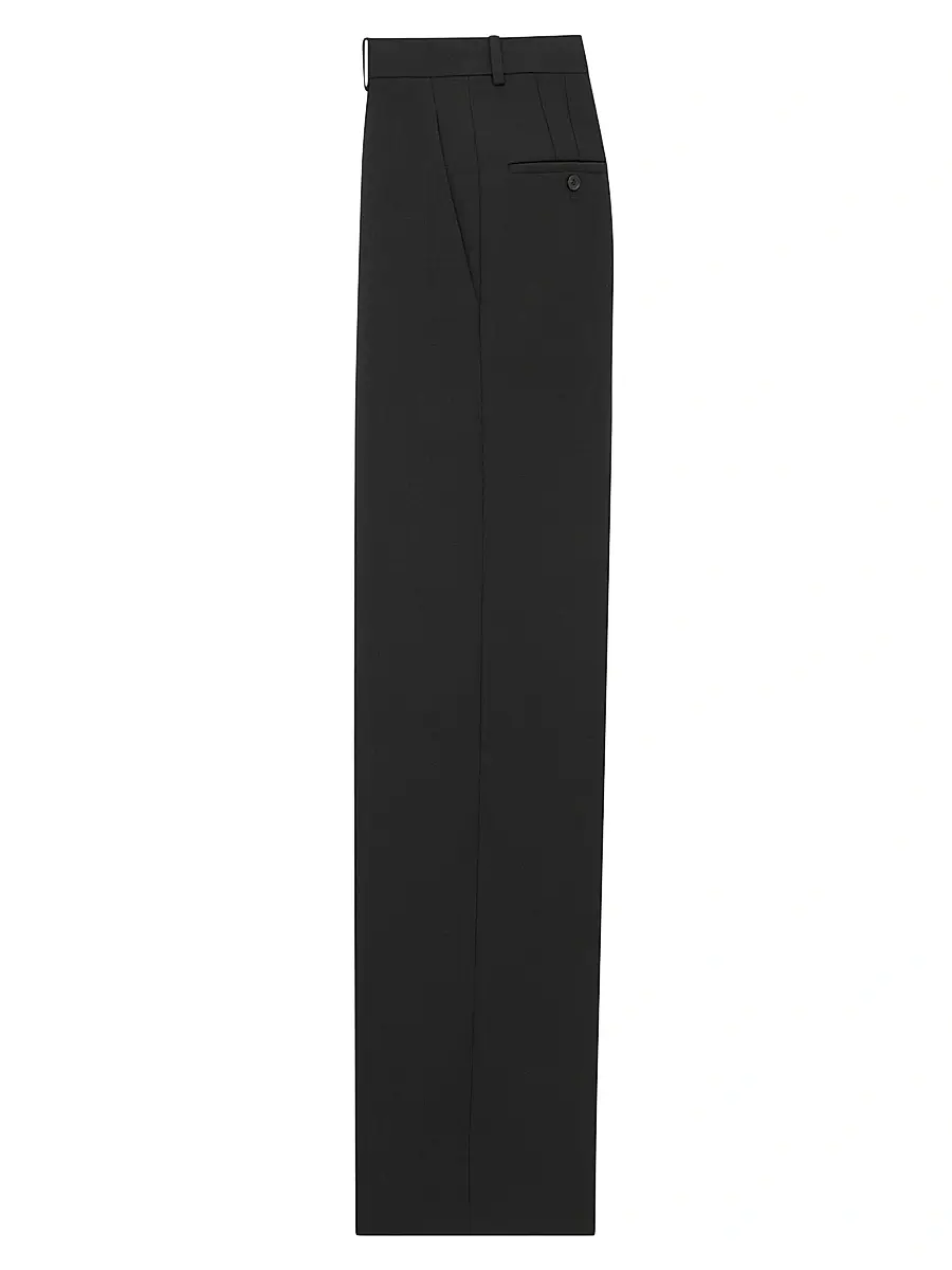 Saint Laurent Men's High-Rise Pants in Wool - Black | Thumbnail 2 Saint Laurent Men's High-Rise Pants in Wool - Black | Thumbnail 2