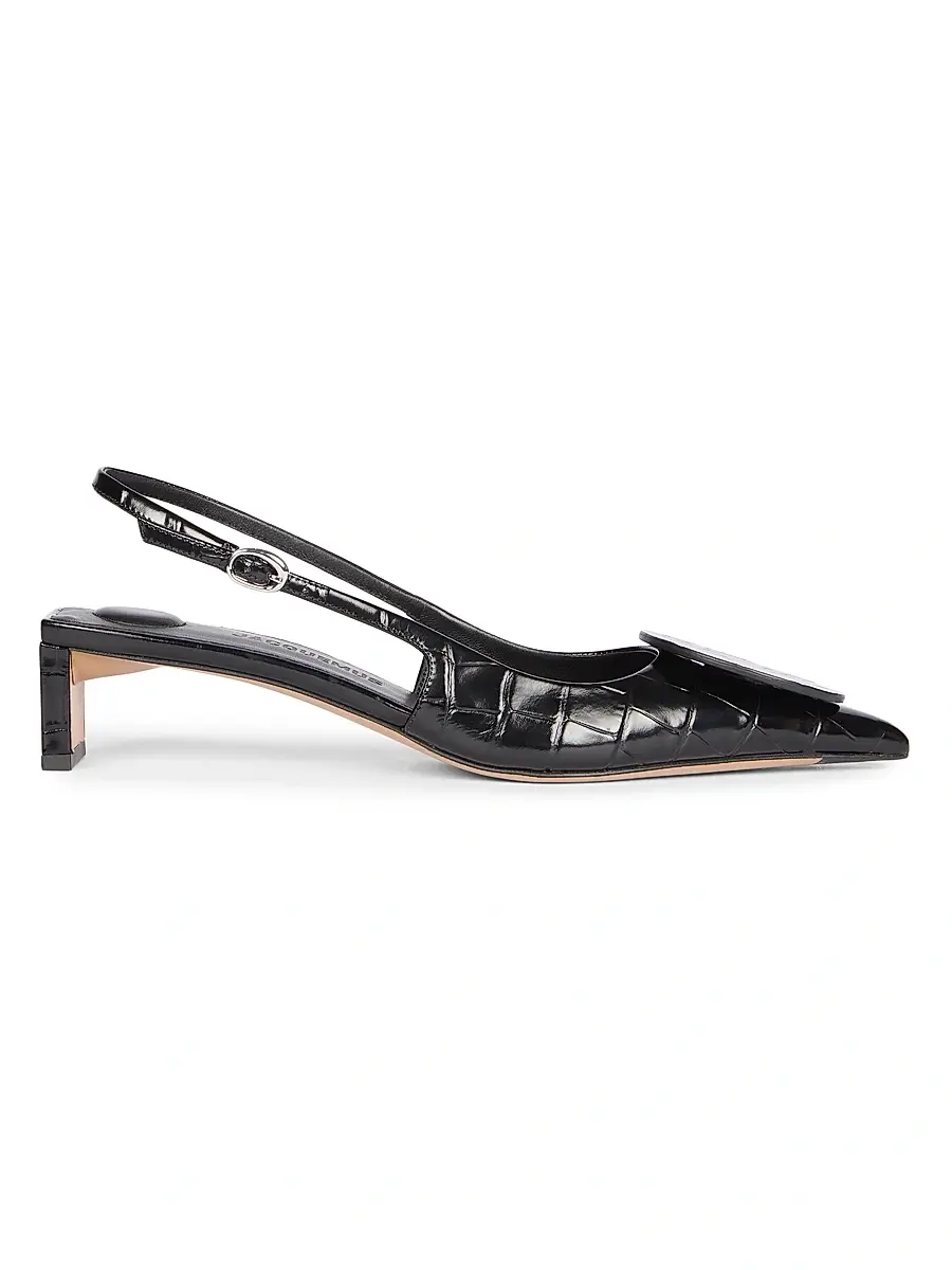 Jacquemus Women's Les Slingbacks Duelo 40MM Croc-Embossed Leather Pumps - Black | Thumbnail 2 Jacquemus Women's Les Slingbacks Duelo 40MM Croc-Embossed Leather Pumps - Black | Thumbnail 2