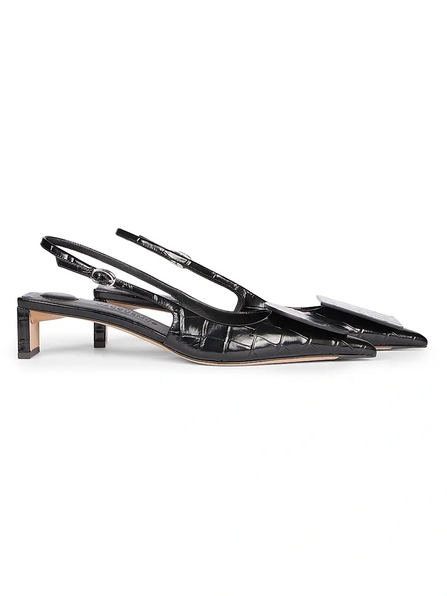Jacquemus Women's Les Slingbacks Duelo 40MM Croc-Embossed Leather Pumps - Black | Thumbnail 3 Jacquemus Women's Les Slingbacks Duelo 40MM Croc-Embossed Leather Pumps - Black | Thumbnail 3