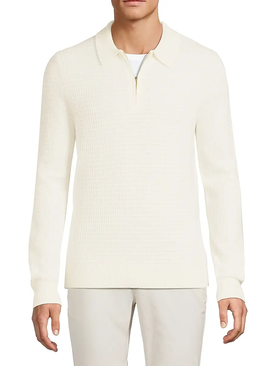 Reiss Men's Hamilton Waffle-Knit Wool Polo Sweater | Thumbnail 3 Reiss Men's Hamilton Waffle-Knit Wool Polo Sweater | Thumbnail 3