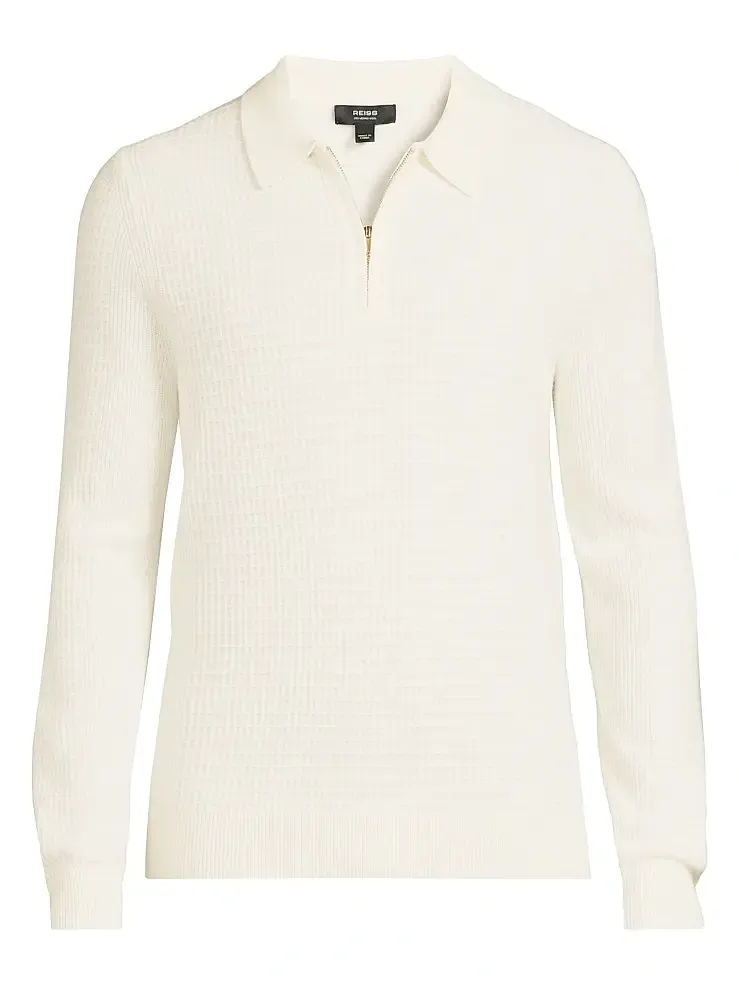 Reiss Men's Hamilton Waffle-Knit Wool Polo Sweater