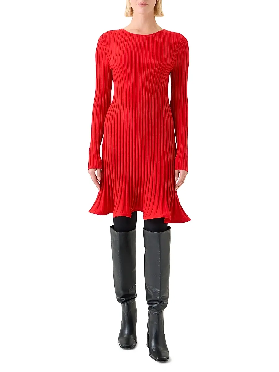 Akris punto Women's Rib-Knit Wool Flured Minidress | Thumbnail 2 Akris punto Women's Rib-Knit Wool Flured Minidress | Thumbnail 2