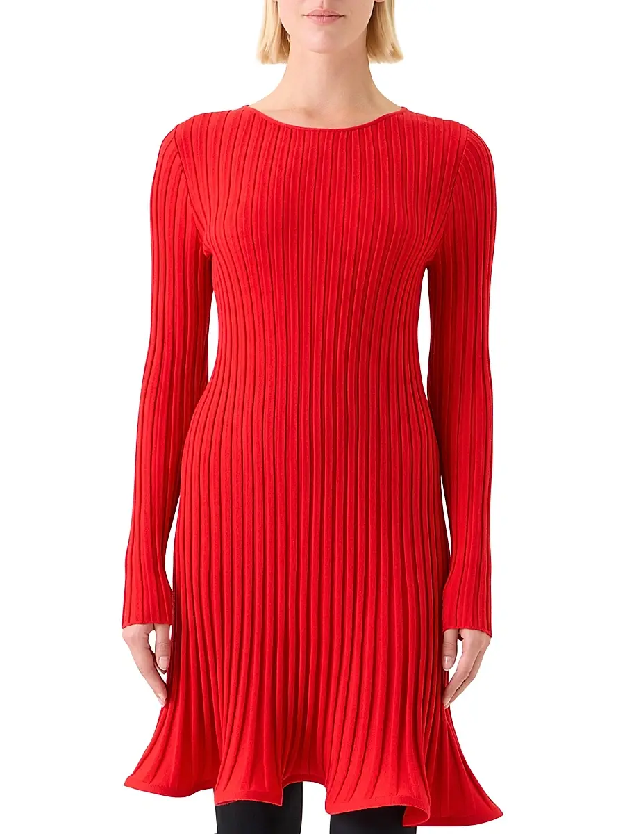 Akris punto Women's Rib-Knit Wool Flured Minidress | Thumbnail 3 Akris punto Women's Rib-Knit Wool Flured Minidress | Thumbnail 3