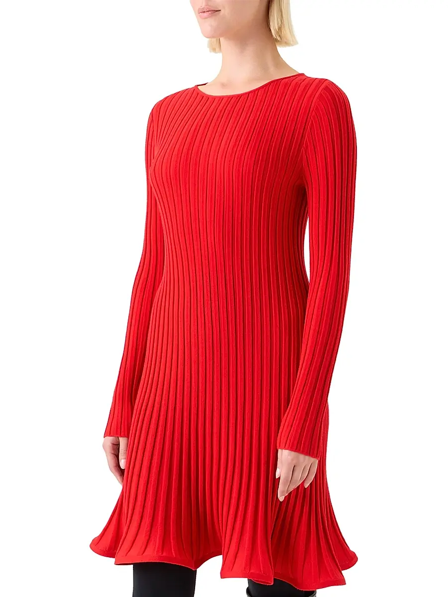 Akris punto Women's Rib-Knit Wool Flured Minidress | Thumbnail 4 Akris punto Women's Rib-Knit Wool Flured Minidress | Thumbnail 4