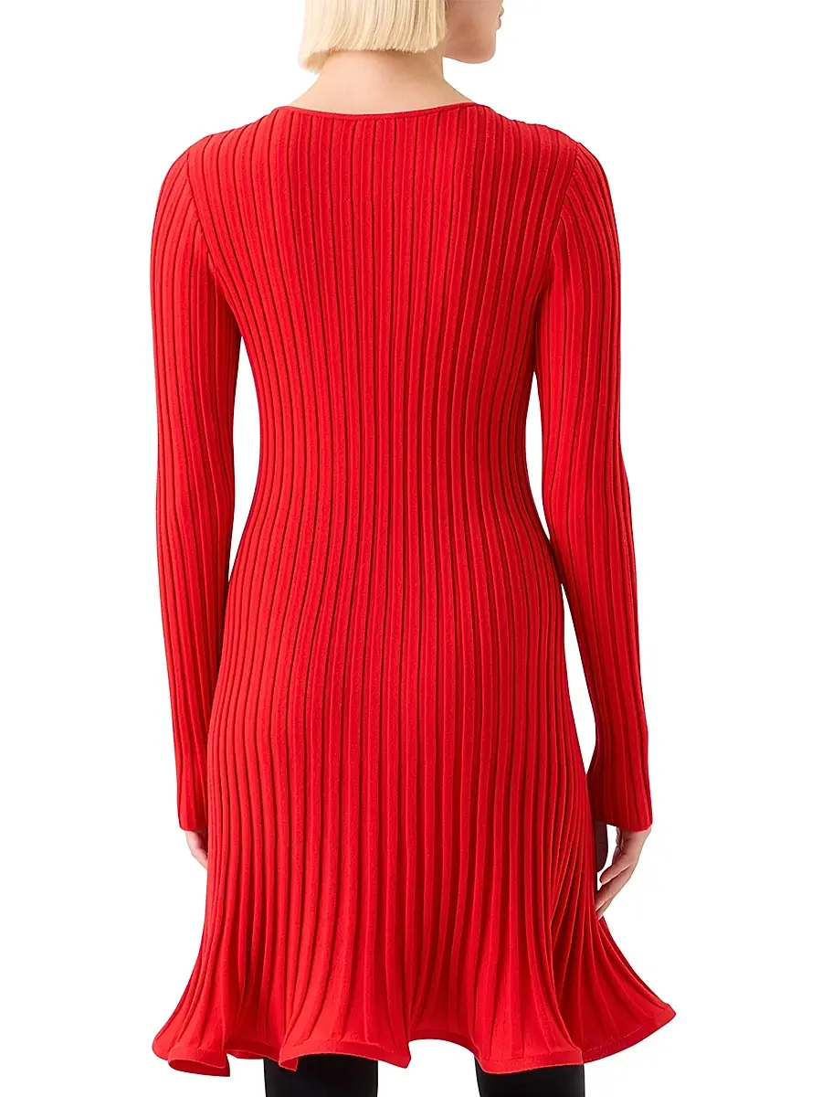 Akris punto Women's Rib-Knit Wool Flured Minidress | Thumbnail 5 Akris punto Women's Rib-Knit Wool Flured Minidress | Thumbnail 5