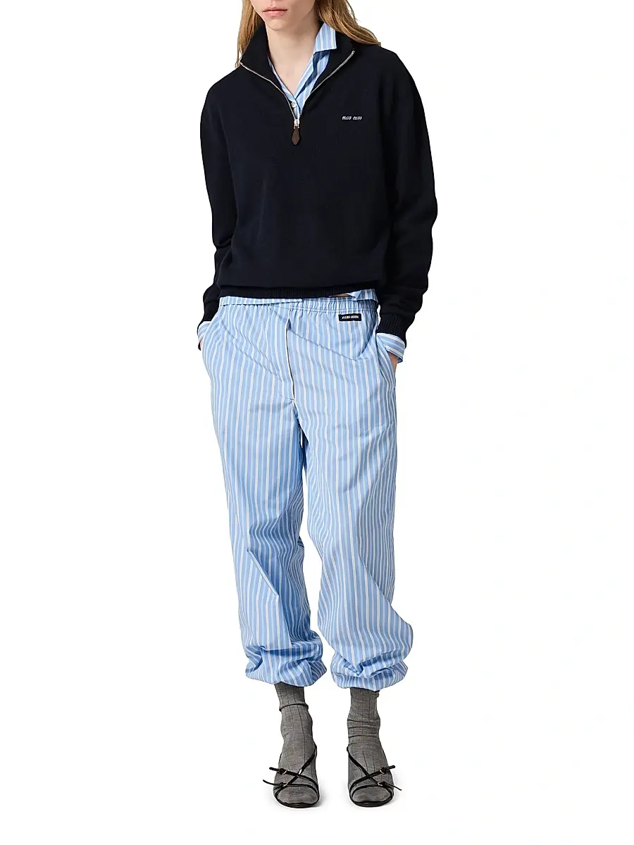 Miu Miu Women's Cashmere and Leather Zipper Sweater | Thumbnail 2 Miu Miu Women's Cashmere and Leather Zipper Sweater | Thumbnail 2