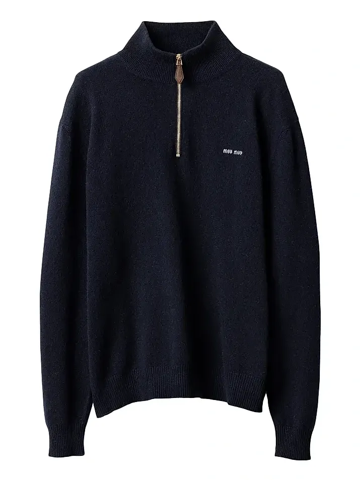 Women's Cashmere and Leather Zipper Sweater