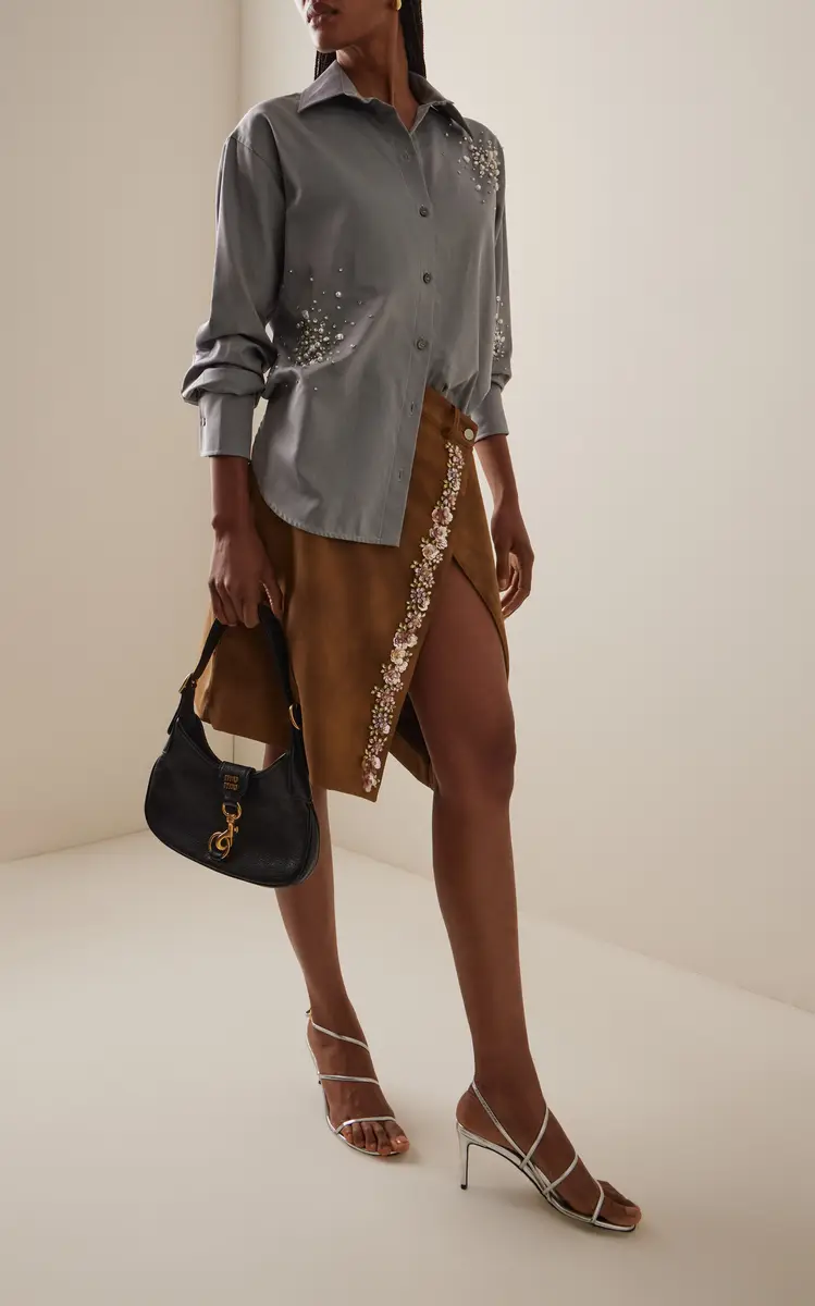DES_PHEMMES Embroidered Faux Suede Wrap Skirt | Thumbnail 2