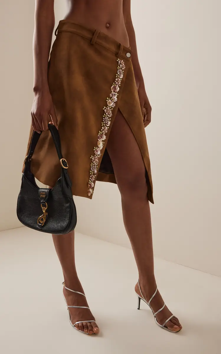 DES_PHEMMES Embroidered Faux Suede Wrap Skirt | Thumbnail 3