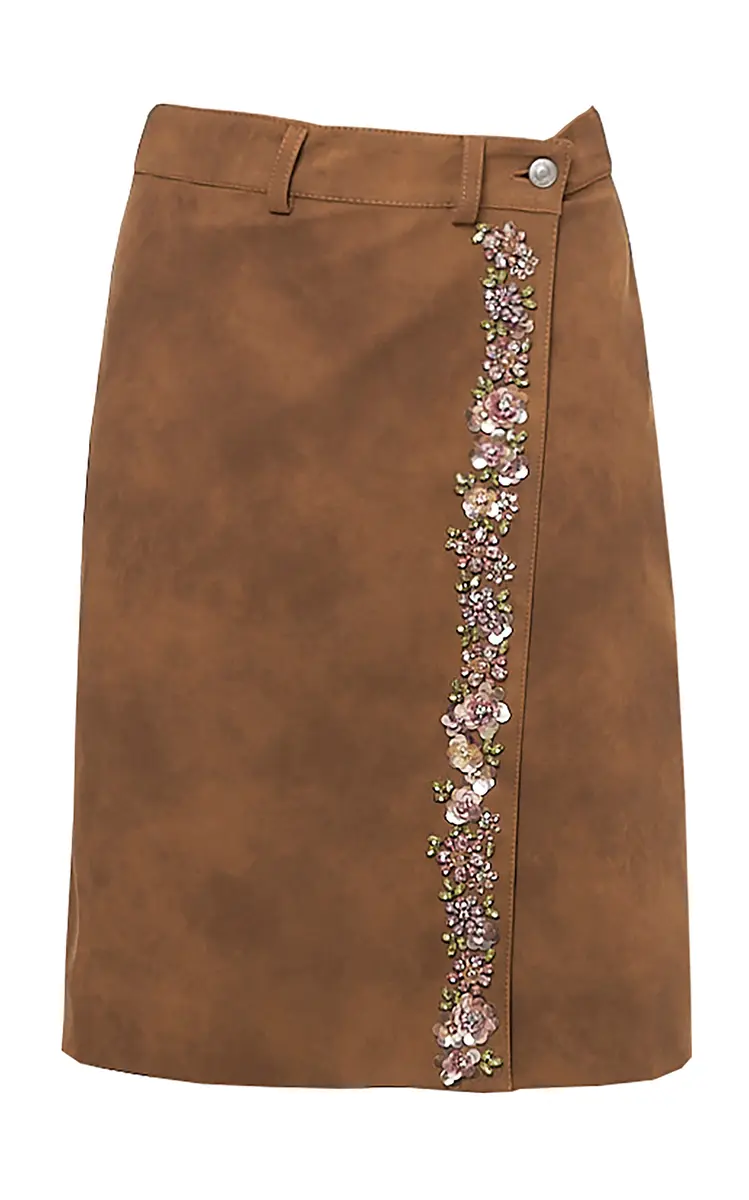 DES_PHEMMES Embroidered Faux Suede Wrap Skirt | Image 1 DES_PHEMMES Embroidered Faux Suede Wrap Skirt | Image 1