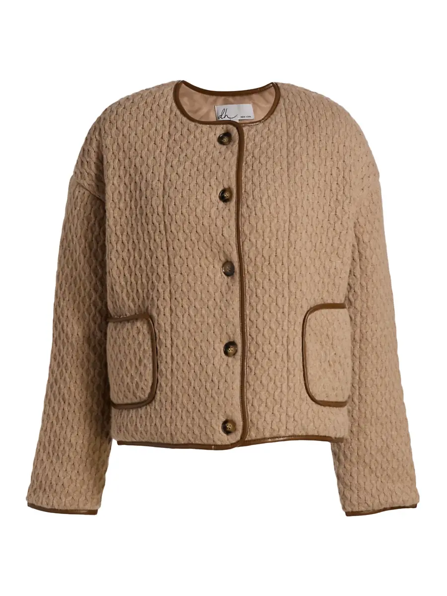 dh New York Women's Loup Knit Sweater Jacket - Oatmeal Combo | Image 1 dh New York Women's Loup Knit Sweater Jacket - Oatmeal Combo | Image 1