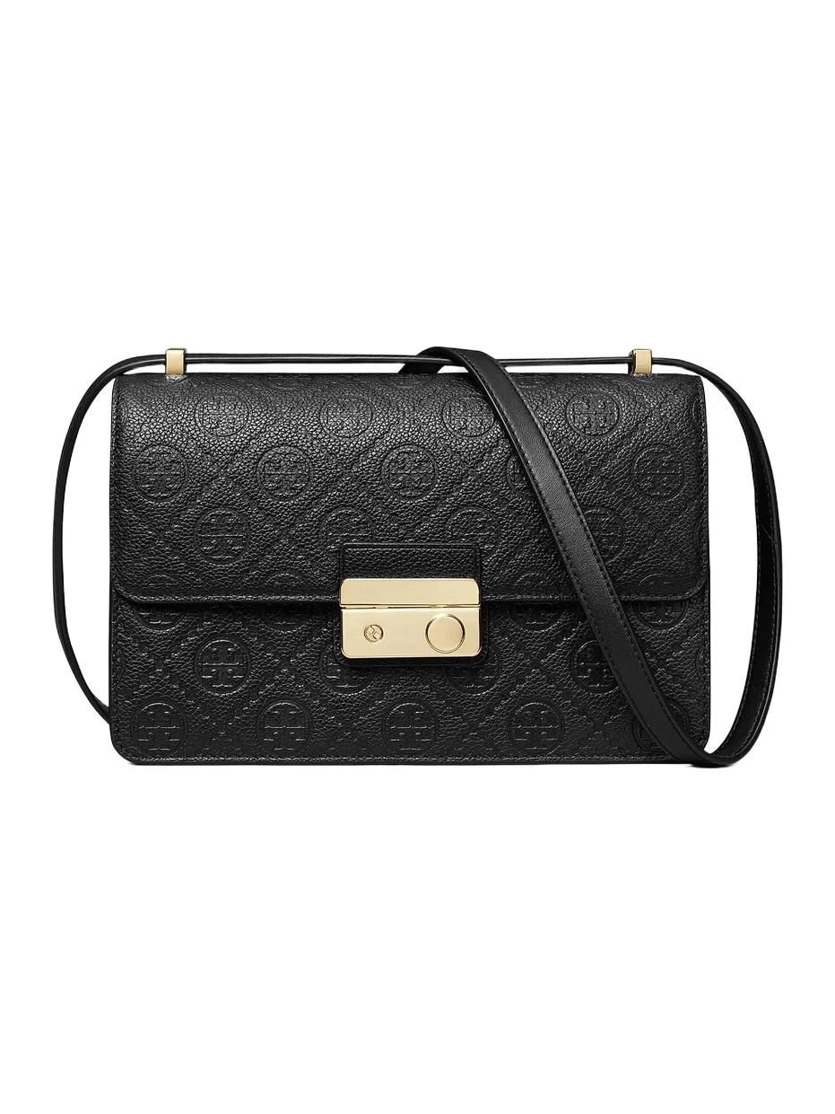 Women's T Monogram Pebbled Leather Shoulder Bag