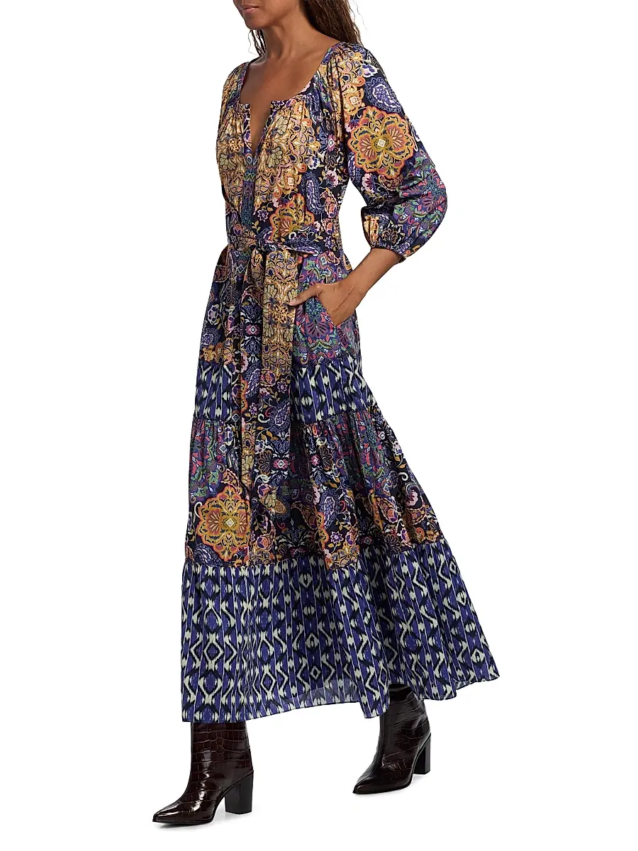 FIGUE Women's Johanna Multi-Print Cotton Maxi Dress | Thumbnail 2
