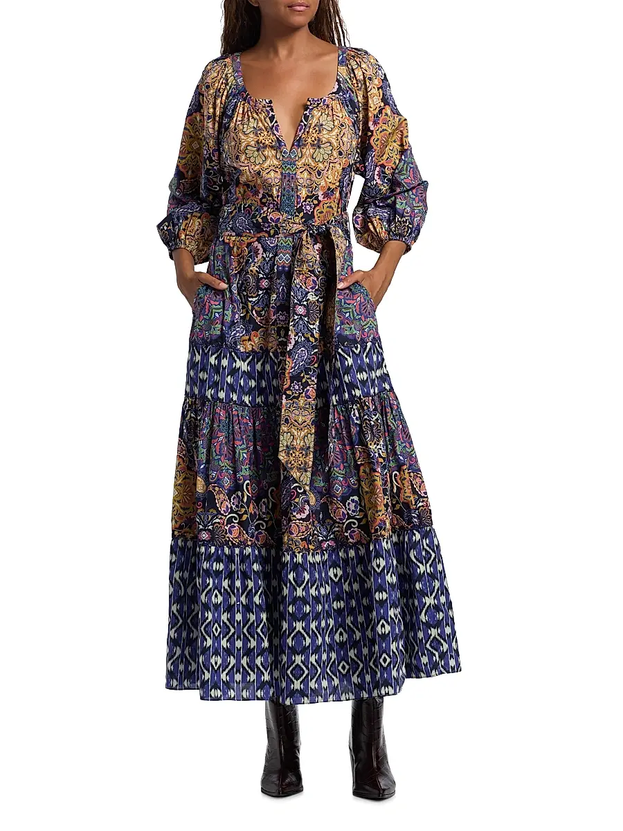 FIGUE Women's Johanna Multi-Print Cotton Maxi Dress | Thumbnail 3
