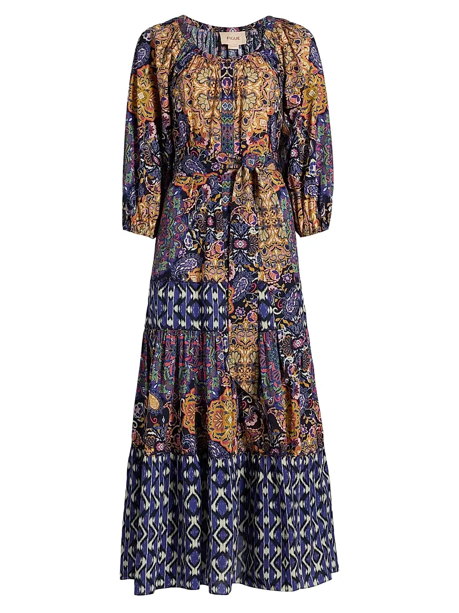Figue Women's Johanna Multi-Print Cotton Maxi Dress - Kaleidoscope Paisley Blue | Image 1 Figue Women's Johanna Multi-Print Cotton Maxi Dress - Kaleidoscope Paisley Blue | Image 1
