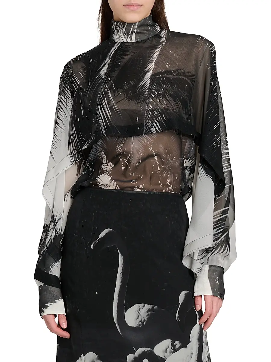Ferragamo Women's Palm Silk Capelette Blouse | Thumbnail 3