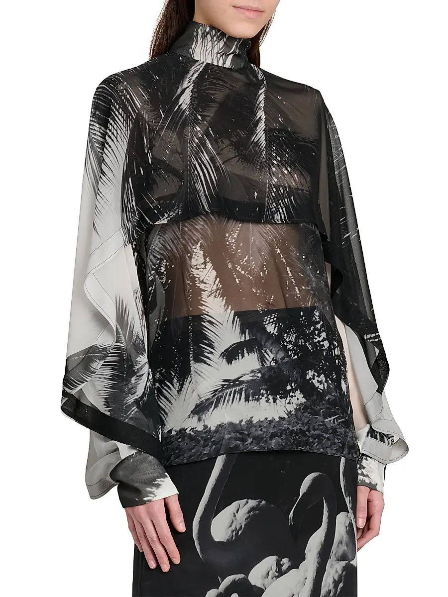 Ferragamo Women's Palm Silk Capelette Blouse | Thumbnail 4