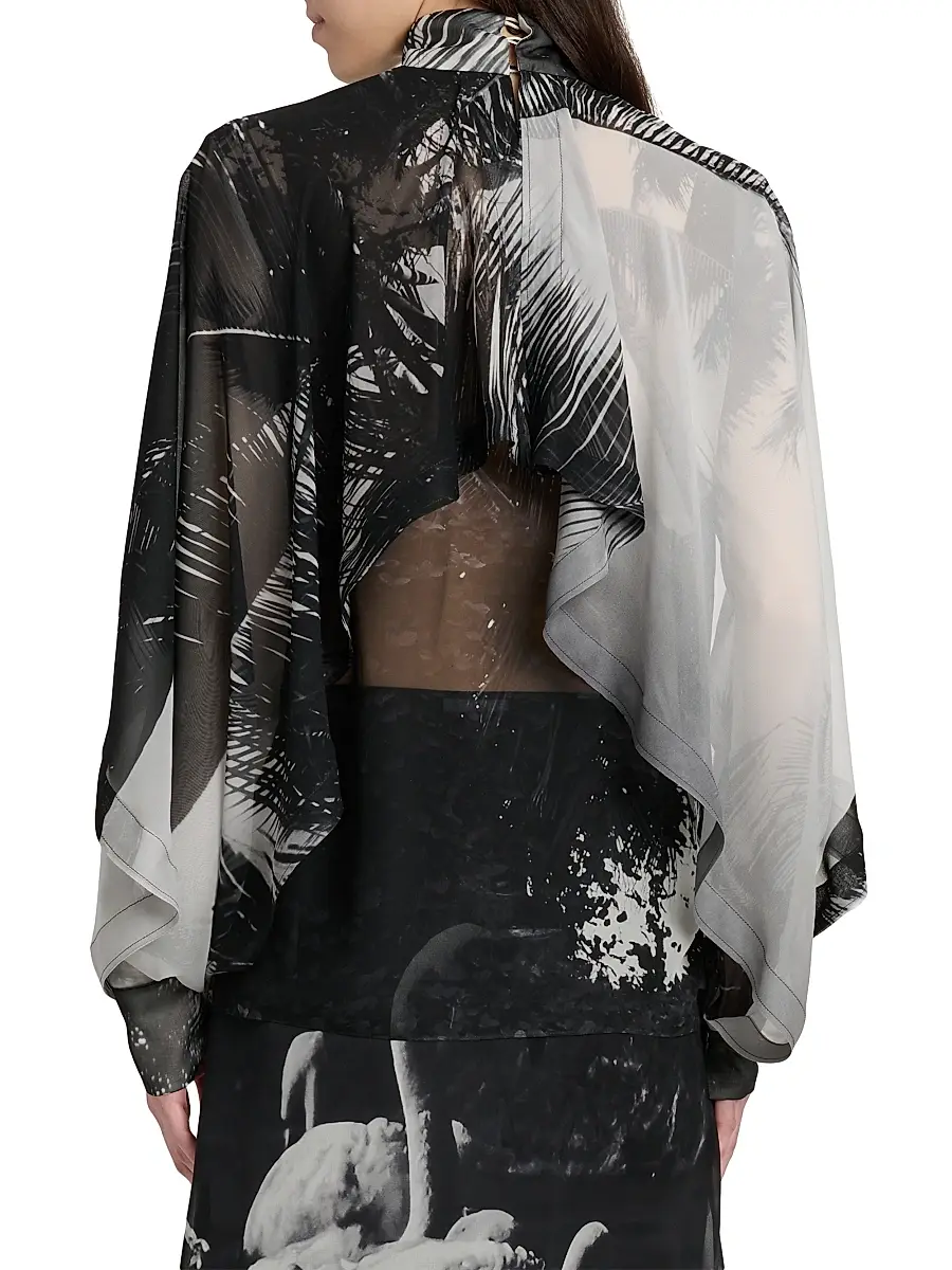Ferragamo Women's Palm Silk Capelette Blouse | Thumbnail 5